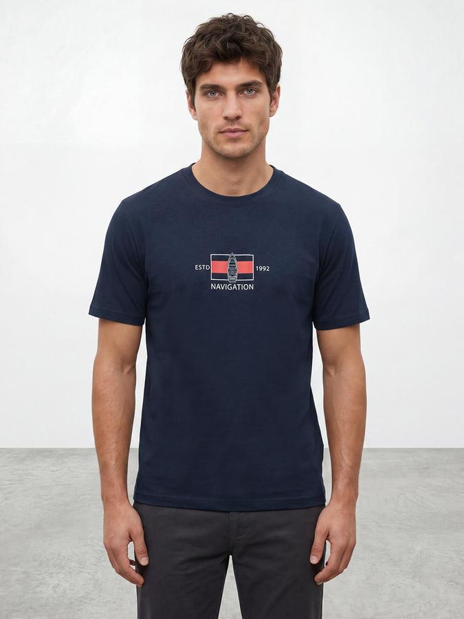 R&B Blue Men Printed Short Sleeves Tshirt