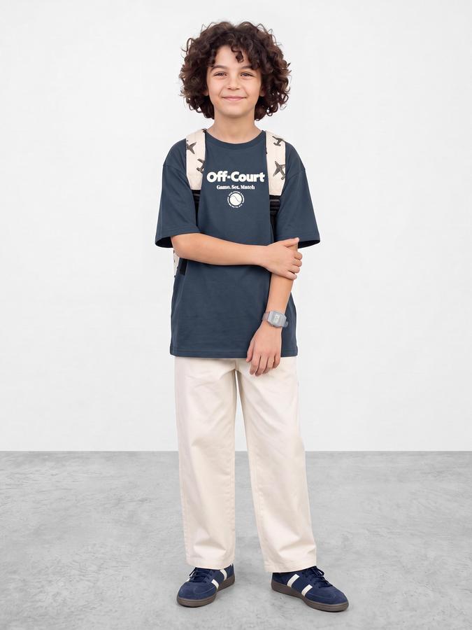 R&B Boys Teal Graphic Print Short Sleeves Round Neck Pure Cotton T-Shirt