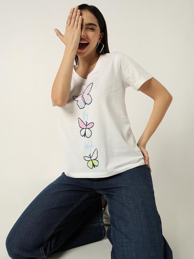 R&B Women Ivory Butterfly Graphic T-Shirt