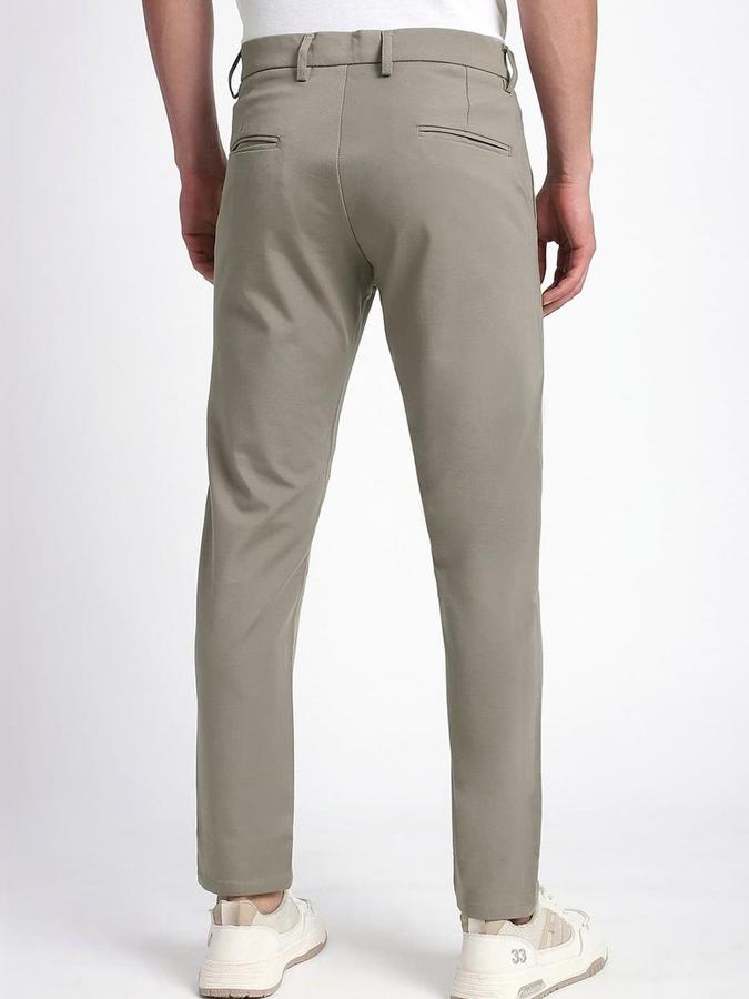 R&B Men Olive Solid Regular Fit Trousers