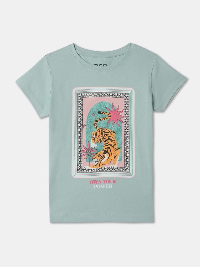 Girls Graphic Print Regular Fit Round-Neck T-Shirt