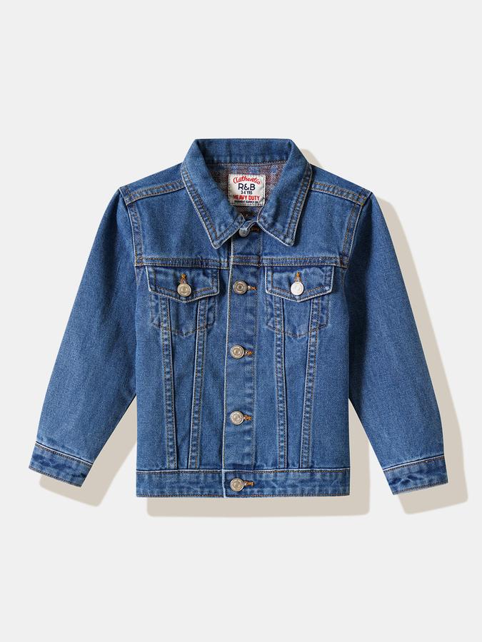 Boys Cotton Denim Button Front Solid Jacket