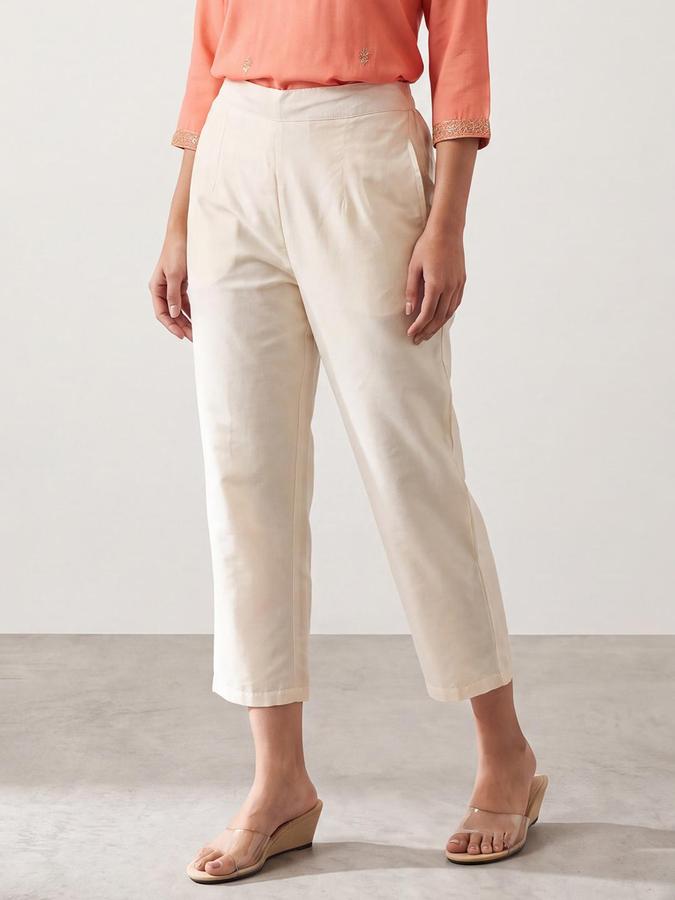 R&B Women Off White Solid Ethnic Narrow Pant