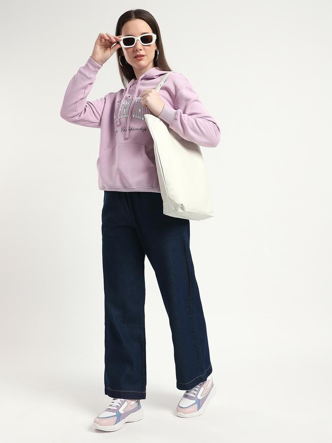 Women Cotton Wide Leg Mid Rise Solid Jeans