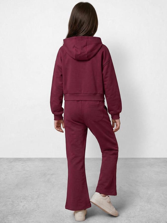R&B Girls Red Printed Long Sleeves Hooded Neck Sweatshirt& Joggers Set 