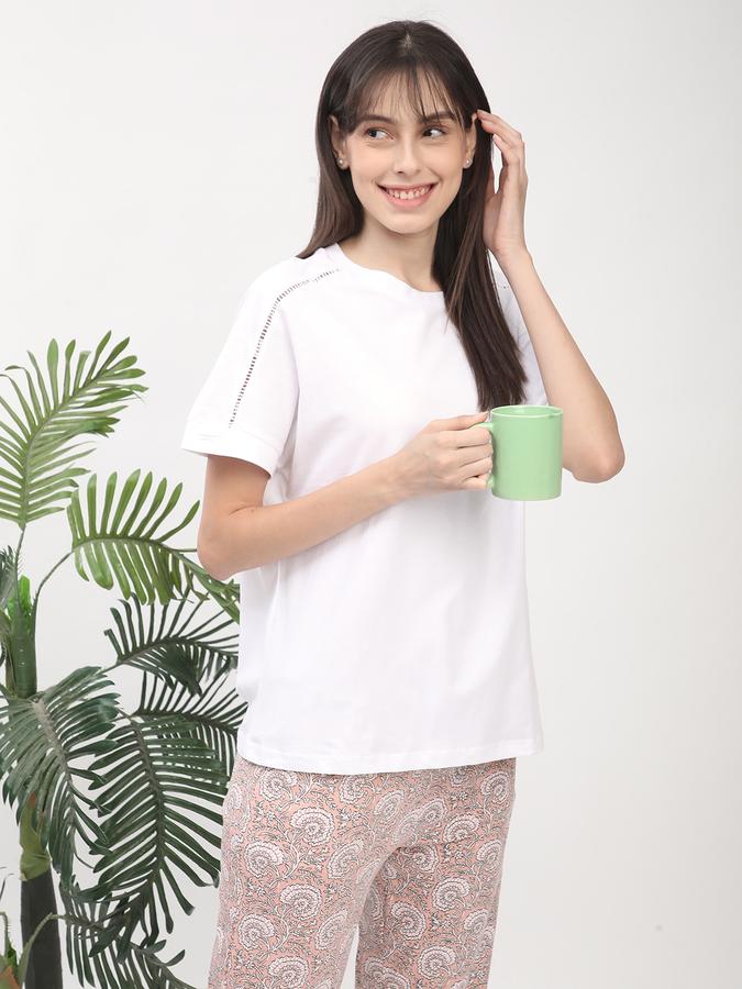 Women Cotton Straight Fit Elastic Waist Printed Pajama Pants