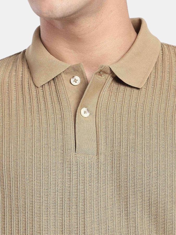 R&B Brown Textured Men Short Sleeve Polo T-shirt
