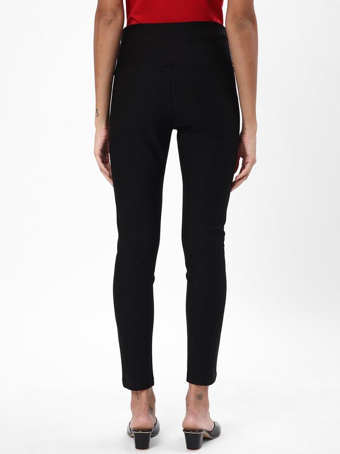 R&B Women Black Solid Regular Fit Trousers