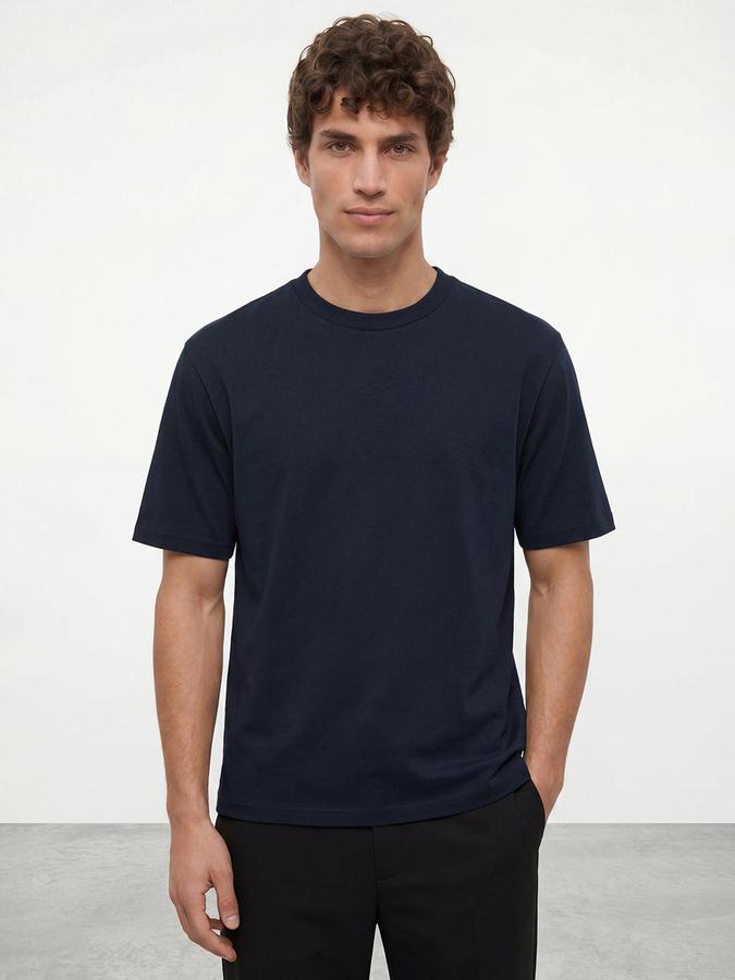 R&B Blue Men Solid Short Sleeves Tshirt