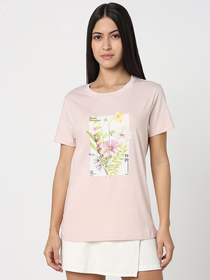 Women Cotton Slim Fit Round Neck Graphic T-shirt