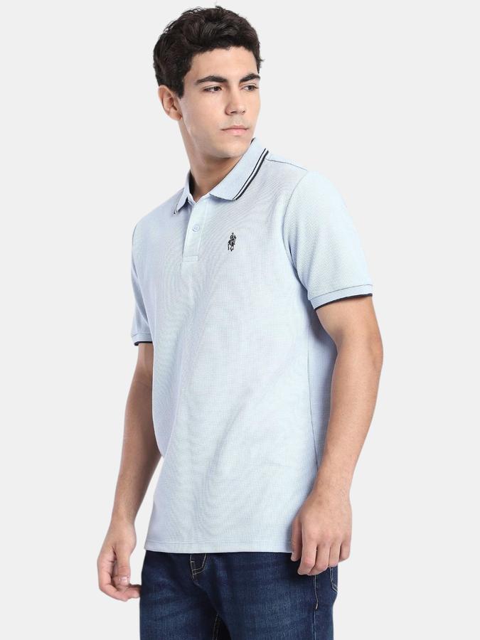 R&B Blue Solid Men Short Sleeve Polo T-shirt