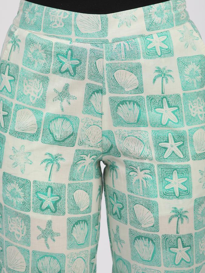 Women Cotton Straight Elasticated Waist Printed Trousers