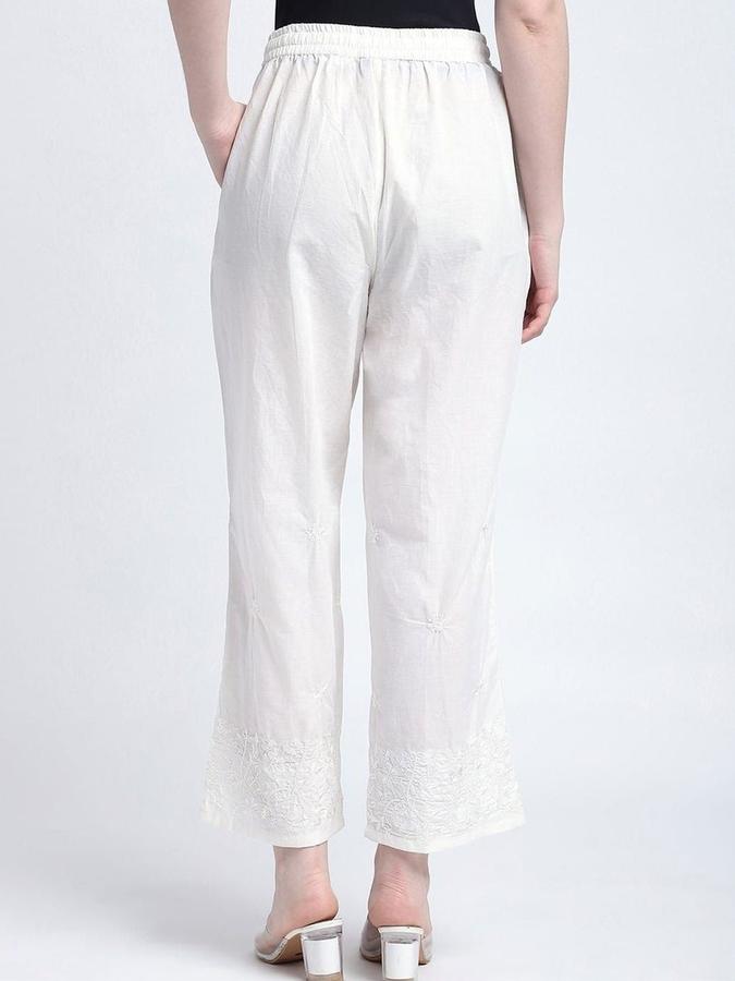 R&B Women White Embroidered Relaxed Fit Pants