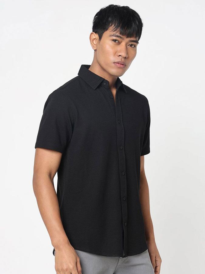 R&B Men Black Solid Half Sleeves Shirt 