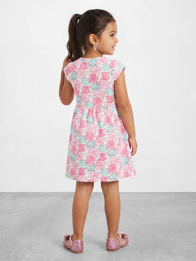 R&B Girl Pink  Pearl Pattern Pure Cotton Short Sleeves Fit and Flare Dress