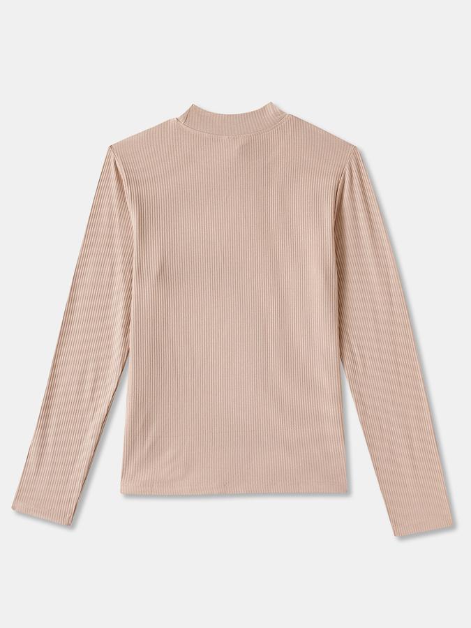 Girls Viscose Blend Regular Fit Mock Neck Solid T-Shirt