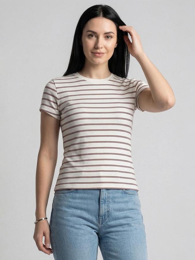 R&B Beige Solid Women Fitted Top 