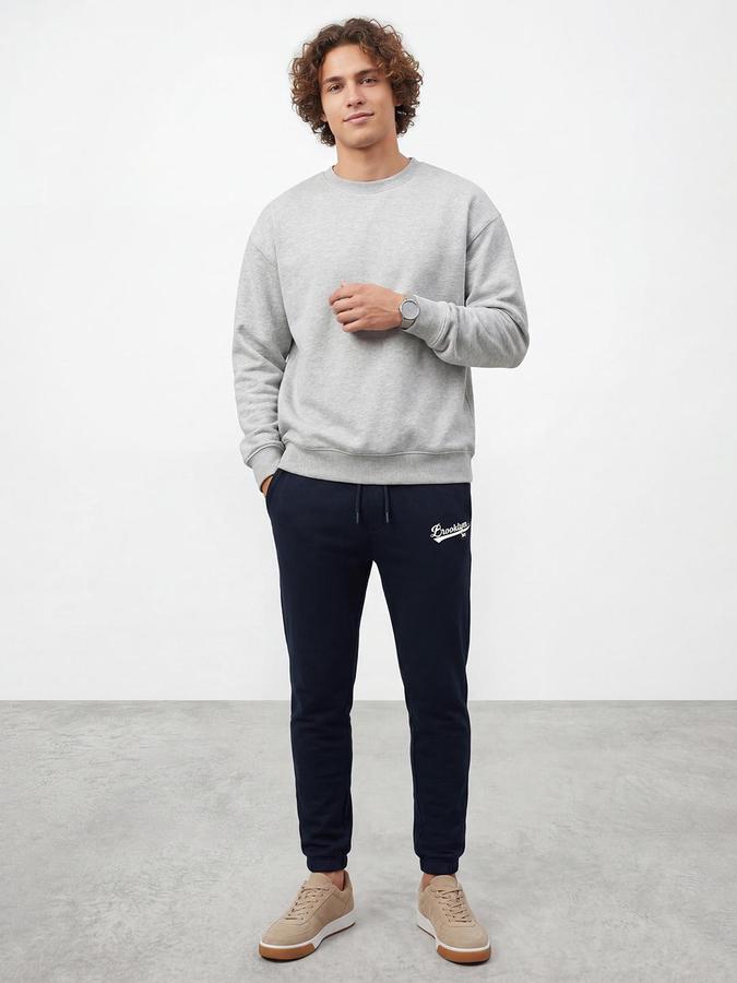 R&B Men Navy Blue Regular Fit Graphic Track Pants 