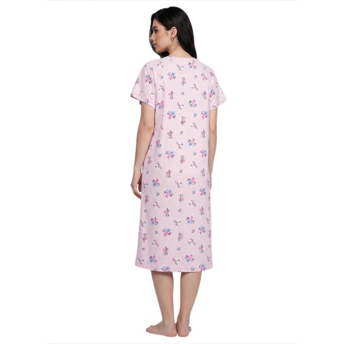 R&B Pink Floral Printed Women Pure Cotton Nightdress
