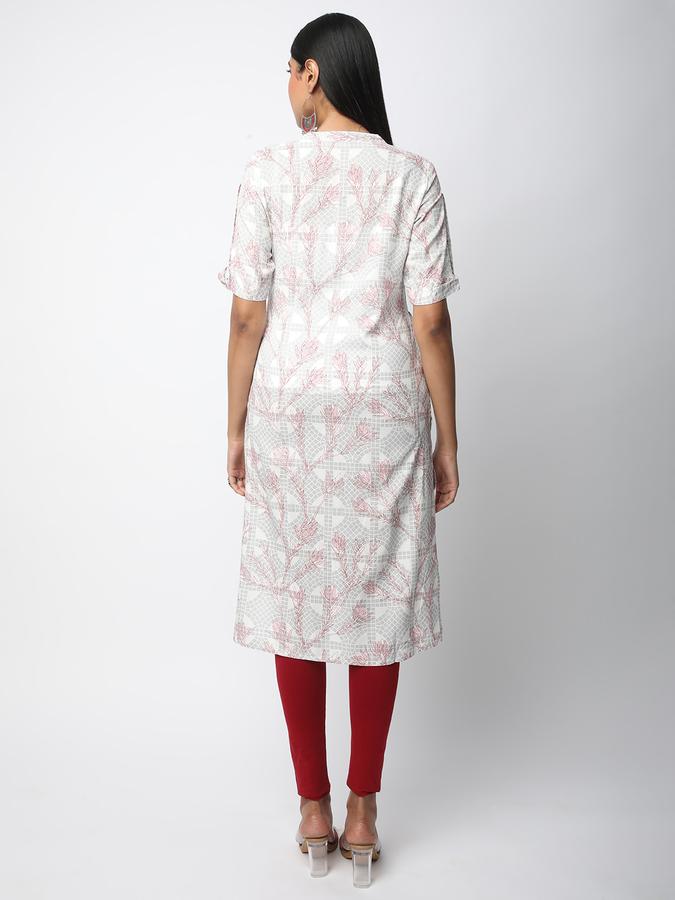 Women Rayon Straight Fit Mandarin Collar Printed Kurta