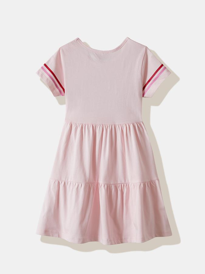 Girls Cotton Regular Fit Round Neck Tiered Dress