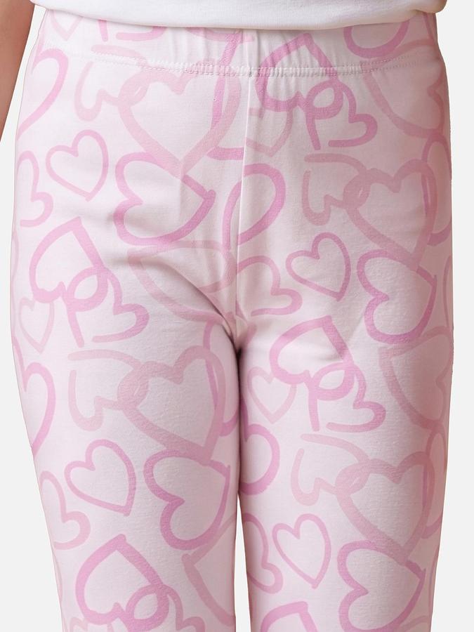 R&B Girl's White All Over Heart Printed Leggings