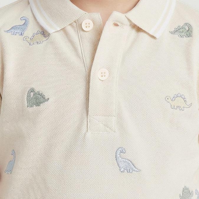 R&B Boy Cream Cotton Printed Polo Collar T-Shirt
