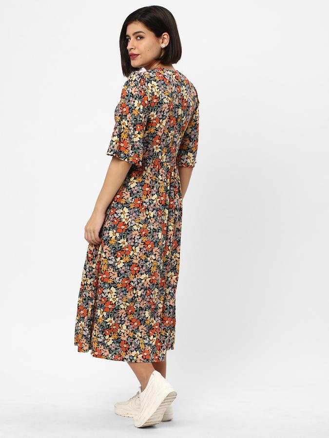 Women Floral Print V-Neck A-Line Dress image number 2