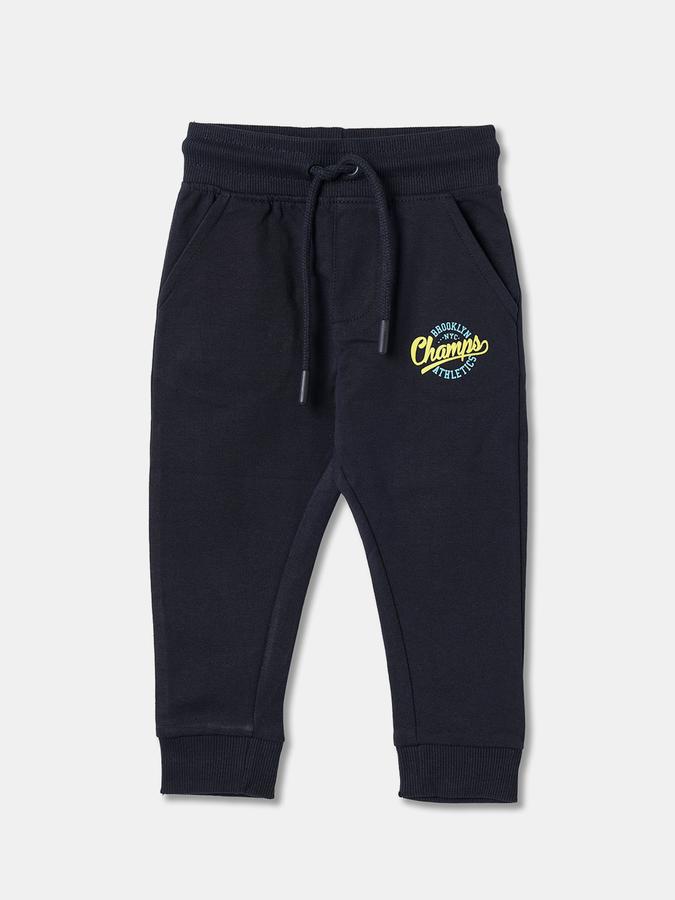Boys Cotton Tapered Fit Drawstring Waist Graphic Joggers