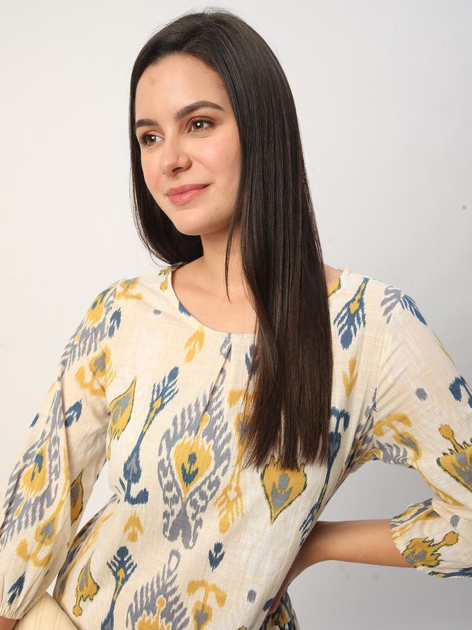 Women Rayon Relaxed Fit Round Neck Printed Ethnic Top