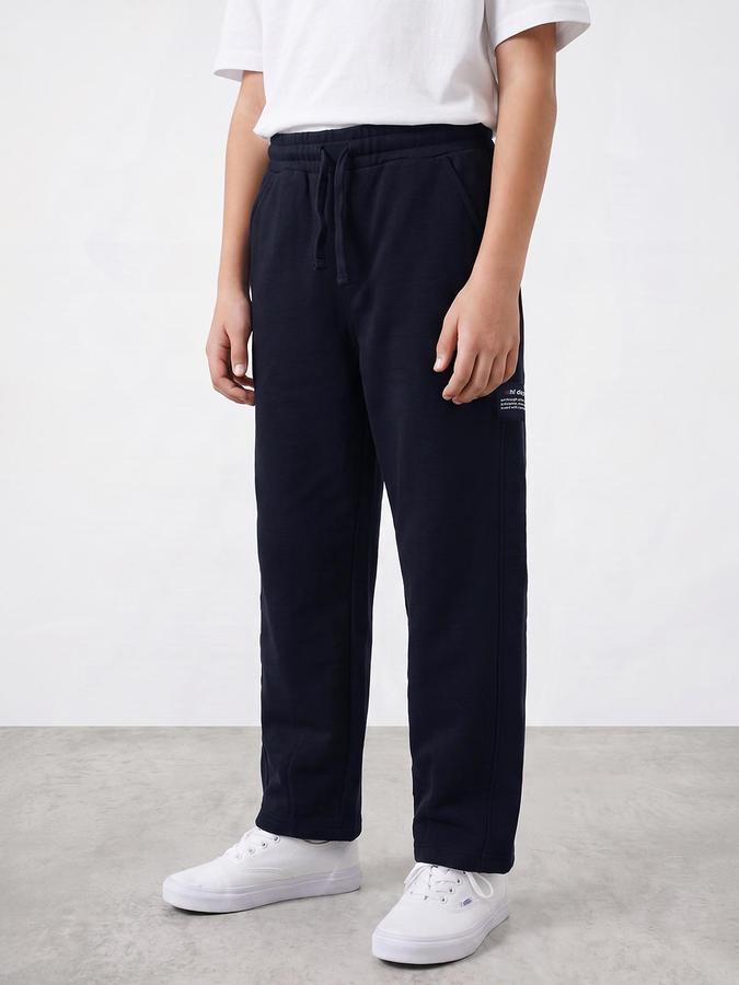 R&B Boys Navy Blue Solid Casual Pant 
