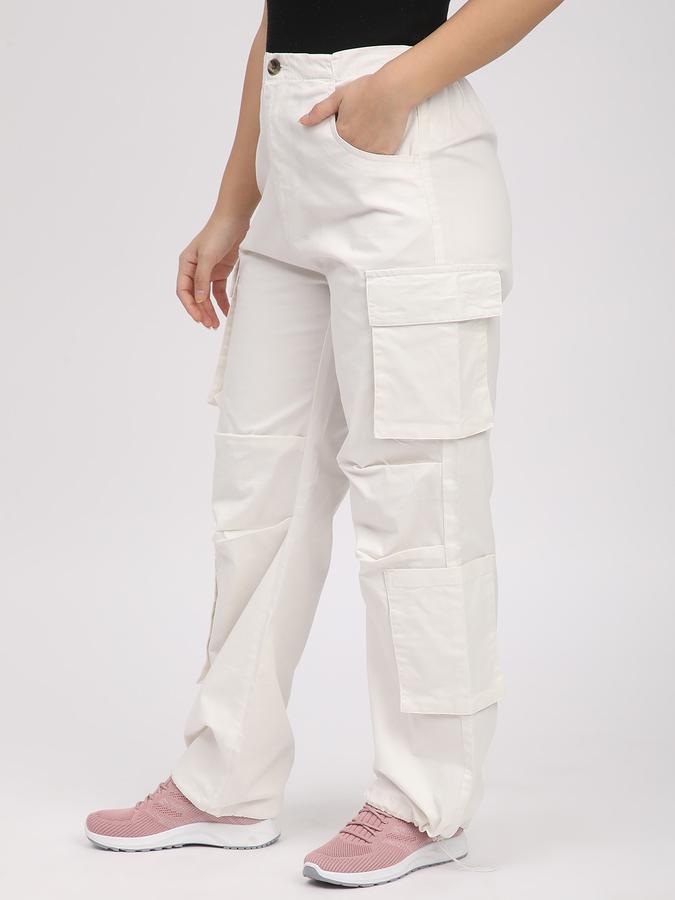 R&B Women Ivory Solid Cargo Trousers