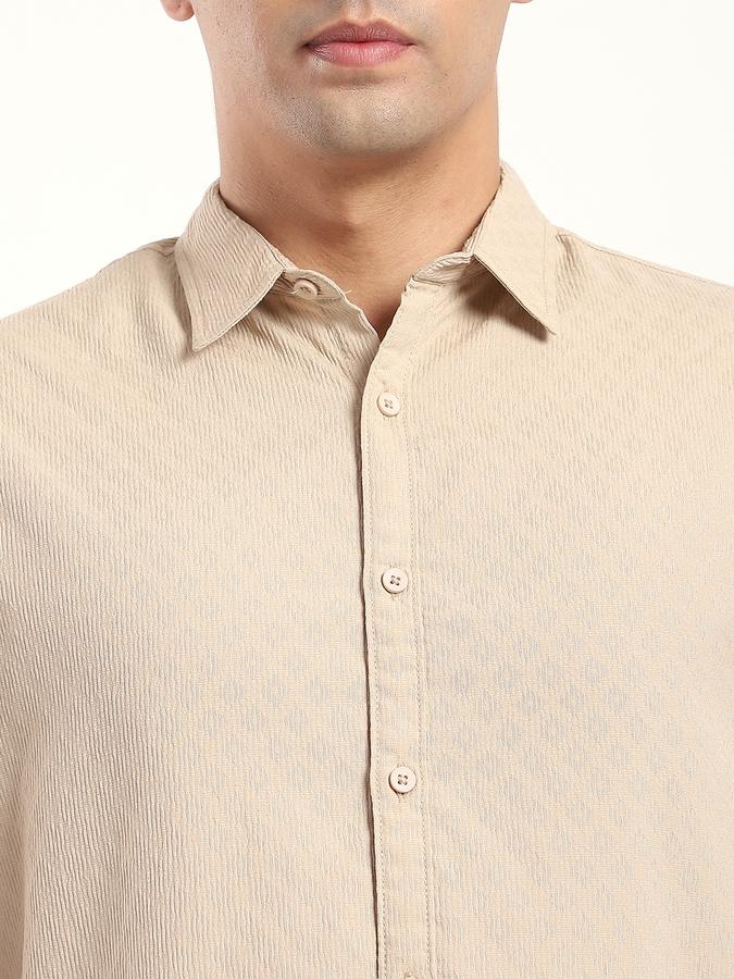 Men Polyester Slim Fit Shirt Collar Textured Shirt