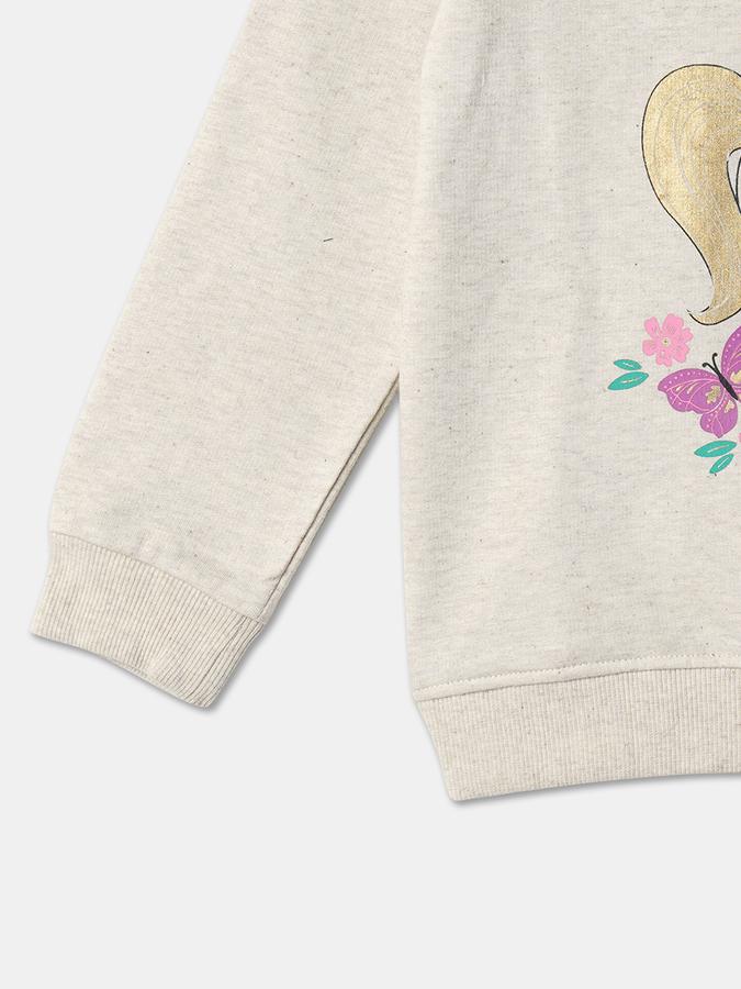 Girls Cotton Regular Fit Crew Neck Graphic Sweatshirt