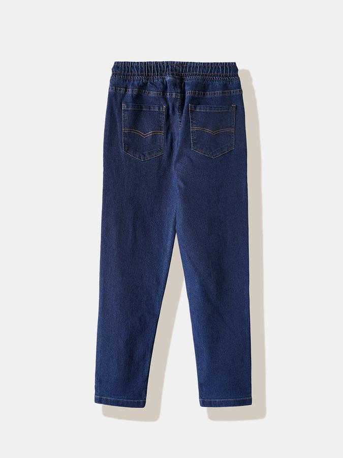 Boys Cotton Regular Fit Drawstring Waist Clean Hem Jeans