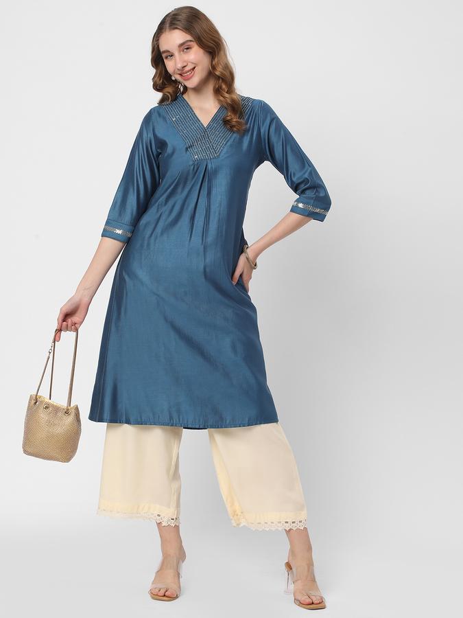Women V-Neck Straight Kurta image number 1