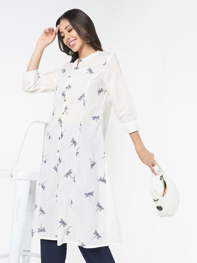 Women's regular fit dragon fly embroidered princess panel solid kurta 