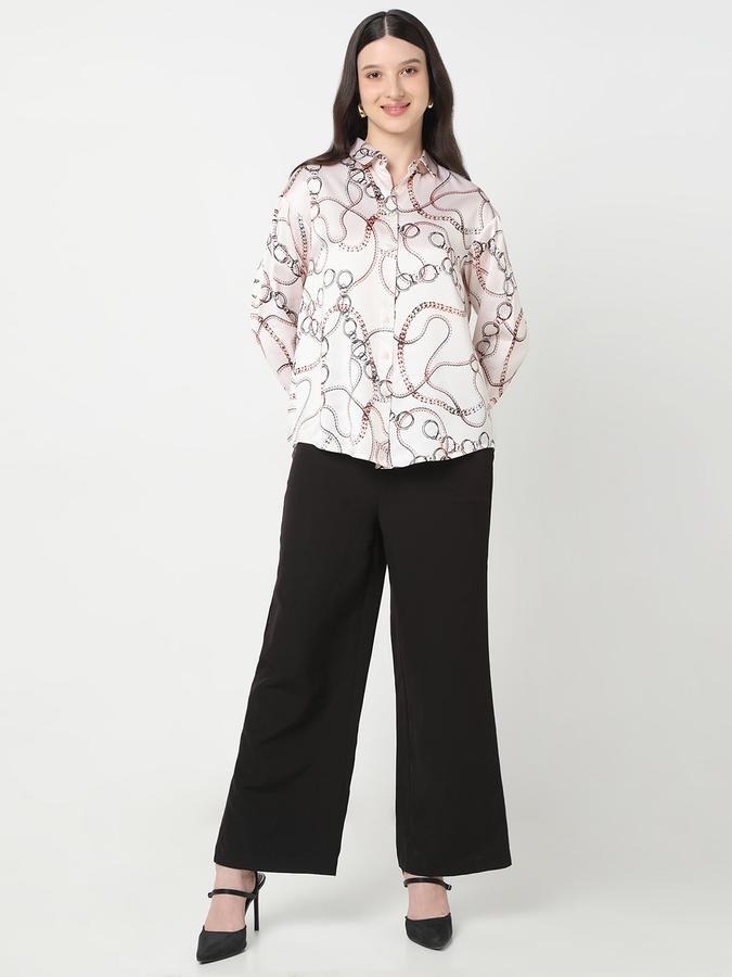 Women Polyester Regular Fit Shirt Collar Printed Top