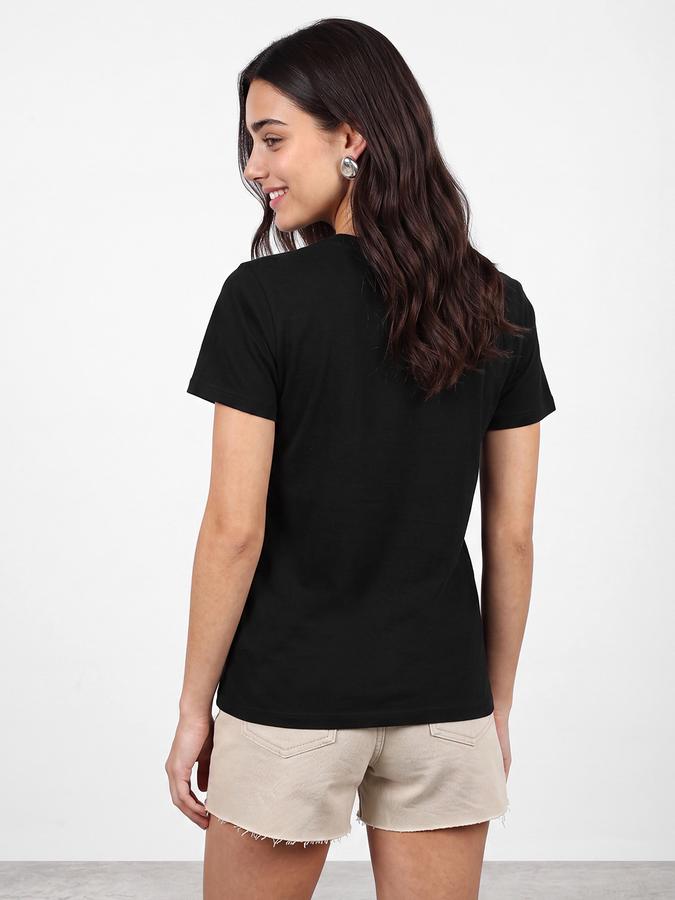 R&B Women Black Solid Short Sleeves Soft Touch Tshirt