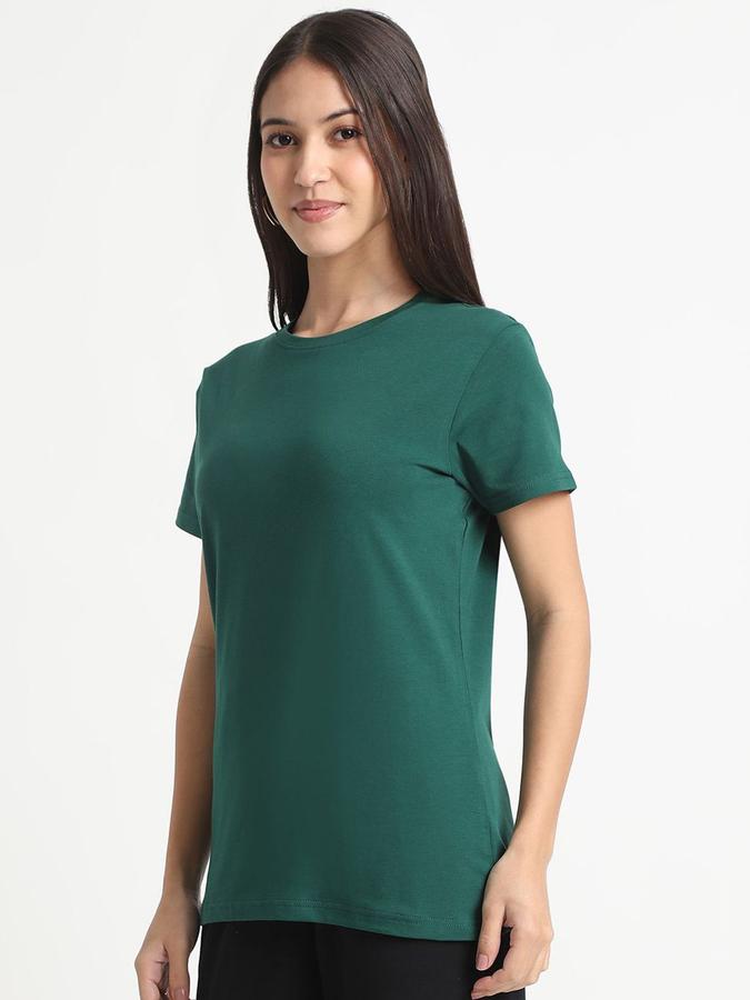 R&B Womens Dark Green Solid Round Neck Short Sleeves T-shirt