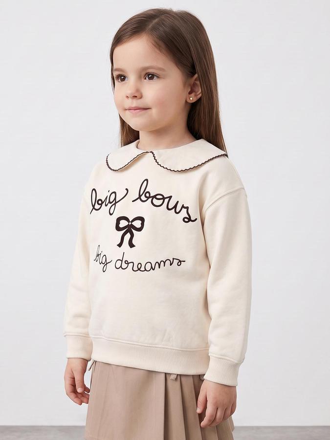 R&B Girls Ivory Graphic Print Round Neck Long Sleeves Sweatshirt