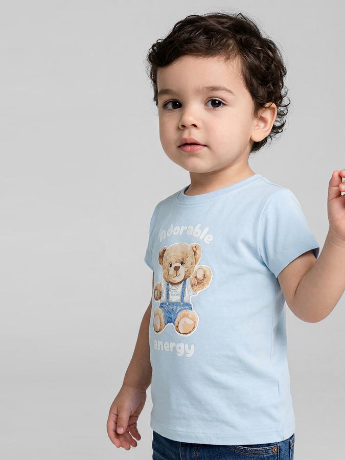 R&B Blue Graphic Print Boys Round Neck Regular Fit Short Sleeves T-Shirt 