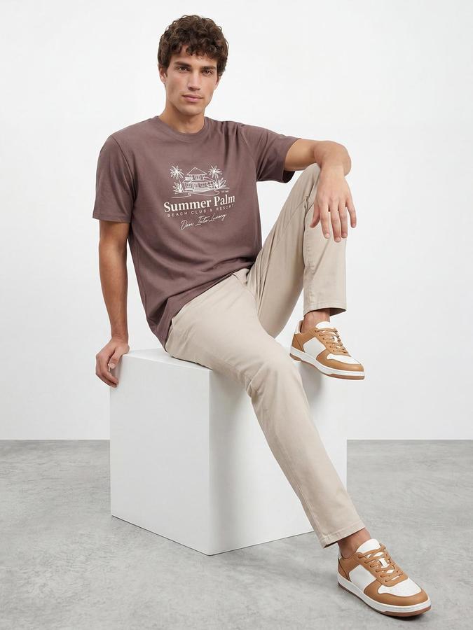 R&B Mauve Men Printed Short Sleeves Tshirt