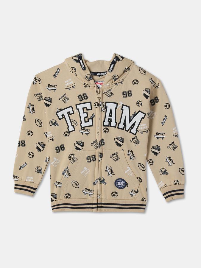 Boys Cotton Hooded Zip Up Graphic Print Jacket