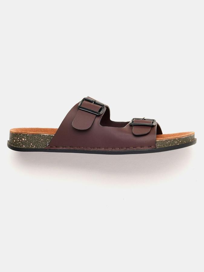 R&B Men Brown Solid Buckle Detailing Comfort Flat Sandals