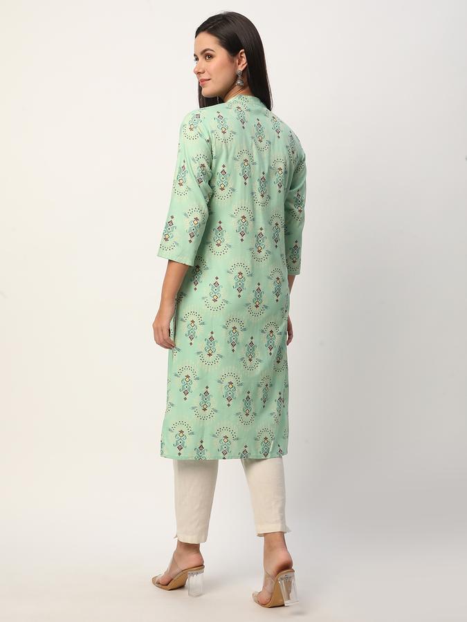 Women Cotton Regular Fit Mandarin Collar Printed Kurta