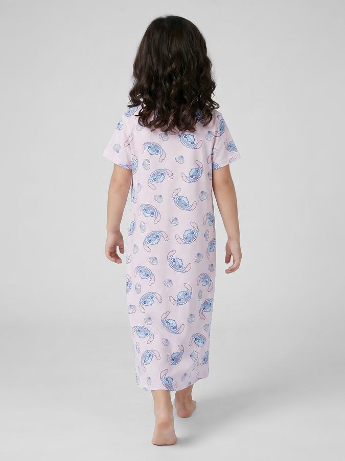 R&B Pink Printed Short Sleeves Round Neck Maxi Girls T-shirt Nightdress