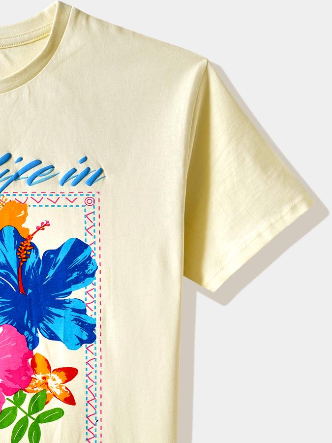 Girls Cotton Regular Fit Crew Neck Graphic T-shirt