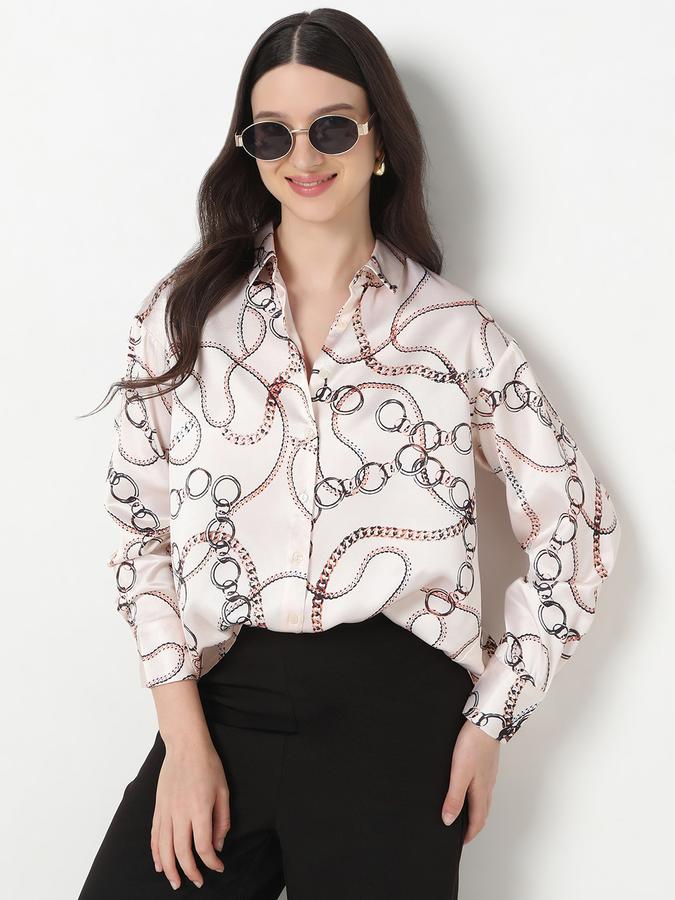 Women Polyester Regular Fit Shirt Collar Printed Top