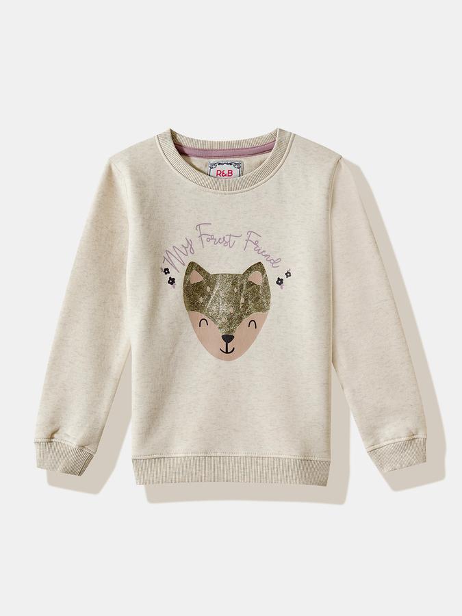 Girls Cotton Blend Regular Fit Crew Neck Graphic Sweatshirt